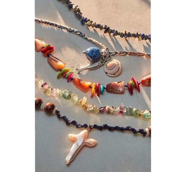 Free People Ariana Ost Easy Does It Pearl Cross Strand Necklace Bohemian Beach - Picture 7 of 16